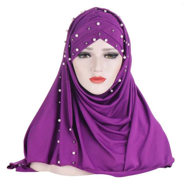 Bufandas para mujer Leche Seda Bufanda Sombrero Moda Color Sólido Pañuelo Perla Perla Hijab Damas Elegante Clásico Cabeza Diadema Gorro de dormir