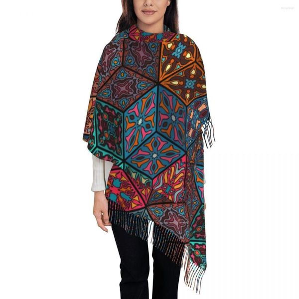 Sciarpe Sciarpa da donna Inverno Boho Floreale Mandala Cubo Sottile Mantello caldo Avvolge Bandana femminile Pashmina Nappa lunga