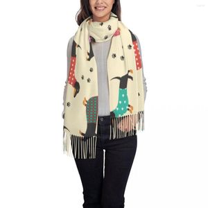 Sjaals Vrouwen Sjaal Winter Teckels In Kleding En Hond Prints Dunne Warme Cape Wraps Vrouwelijke Bandana Pashmina Lange Kwastje