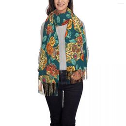 Sjaals dames sjaal winter diamant en bloemen schedel print dunne warme cape wraps vrouwelijke bandana pashmina lange tasel