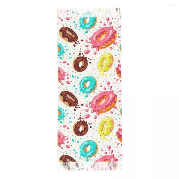 Foulards Femmes Écharpe D'hiver Donuts Avec Rose Chocolat Citron Bleu Menthe Glaçure Mince Chaud Cape Wraps Bandana Pashmina Long Gland Femelle