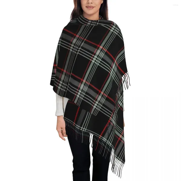 Écharpes Femmes Écharpe Avec Gland Recaros Noir Tartan Scotch Irlandais Plaid Long Doux Chaud Châle Et Wrap Quotidien Cachemire