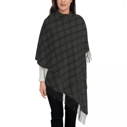 Foulards Femmes Gland Écharpe Gris Et Noir Halloween Tartan Long Hiver Automne Châle Wrap Rayures Motif Cadeaux Pashmina