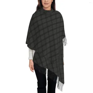 Sjaals Dames Kwastje Sjaal Grijs En Zwart Halloween Tartan Lange Winter Herfst Sjaal Wrap Strepen Patroon Geschenken Pashmina