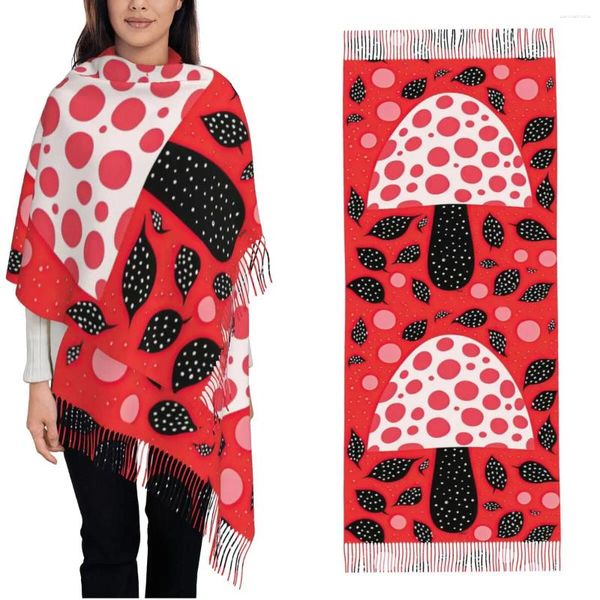 Bufandas para mujer borla bufanda Yayoi Kusama estilo seta punteada arte moderno grande invierno otoño chal y envoltura regalos cachemira