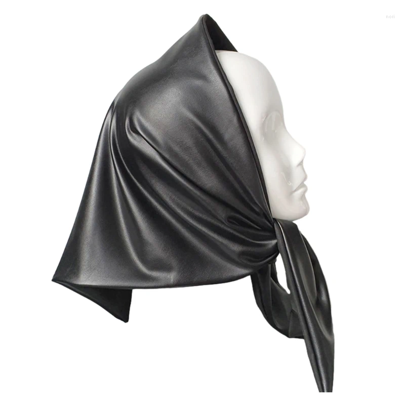 Lenços mulheres lenço quente xales inverno falso couro lenço hijab à prova de vento cabeça envoltório d5qb