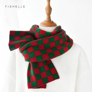 Écharpes écharpe en laine femmes hommes hiver épais chaud tricots écharpes deux couches dames rouge vert plaid enfant long châle garçons filles cadeau de Noël 231204