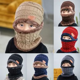 Sjaals Wraps 1-delige muts-sjaalset Kinderen Bean Gebreide Sjaal Cap Kinderen Herfst Winter Fleece Warme Gebreide Sjaal Hoed voor Jongens Meisjes 231020