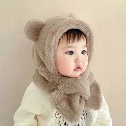 Écharpes enveloppes 624 mois bébé chapeau petit ours écharpe hiver oreille épaisse pour garçons et filles infantile enfant en bas âge accessoires 231025