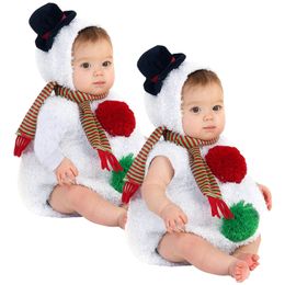 Écharpes Wraps Bébé Tenue de Noël Garçons Filles Costumes Vêtements Bonhomme de neige Cosplay Combinaison Body à capuche et écharpe Ensemble Automne Hiver Tenues 231129