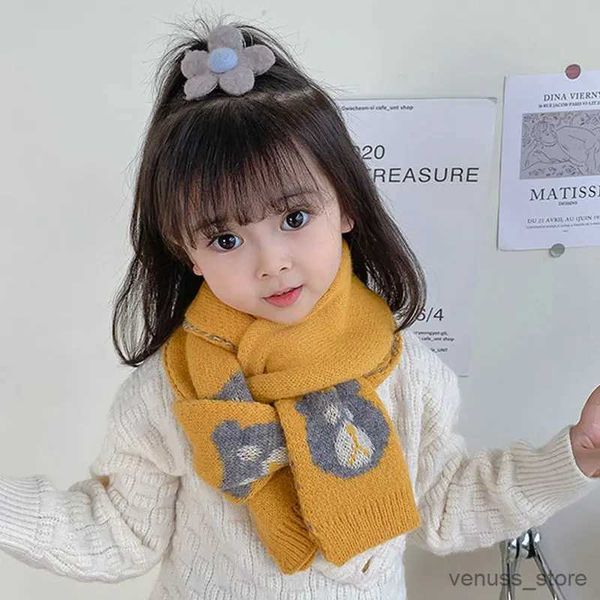 Les écharpes enveloppent l'ours mignon jacquard shl animal tricoté scarpe d'hiver double face pour enfants fille garçon contraste couleur chaude pashmina écharpe yg399