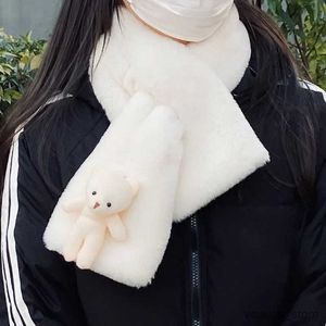 Envolturas de bufandas lindo cartoon oso peluche bufanda Estudiante de invierno estilo coreano de piel falsa calada espesada bufandas bufandas otoño bufanda nuevo regalo
