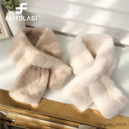 Bufandas envolturas Faitolagi Corea de invierno Corea Faux Piel de conejo Mujeres bufanda suave de felpa bufanda de collar de color sólido