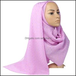 Foulards Wraps Chapeaux Gants Accessoires De Mode Couleur Unie Pli Glitter Shimme Hijab Écharpe Headwrap Femmes Shinny Musulman Islamique Head Shaw