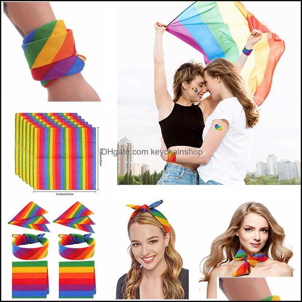 Foulards Wraps Chapeaux Gants Accessoires de mode Rainbow Bandana Stripe Gradient Scarf Bandeau Hip Hop Imprimé Coton Unisexe Lgbt Party Cel