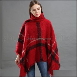 Écharpes Wraps Chapeaux, Gants Accessoires de Mode Femme Plaid Cape Lady Grille Poncho Pull Vintage Châle Cardigan Gland Tricot Tartan Hiver B