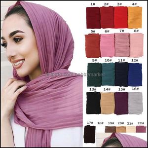 Sjaals Wraps Hoeden, Handschoenen Mode Aeserijen Turkse Stijl Vrouwen Crumple Bubble Chiffon Solid Color Crimled Shawls Plooy Headband Hijab M