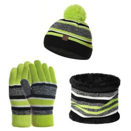 Sjaals wraps hoeden sjaals handschoenen sets 3 st set kinderen warme winter wollen garen gebreide pompom hoed beanie nek sjaal zacht katoenen elastische set voor babymeisjes