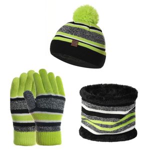 Écharpes Wraps Chapeaux Écharpes Gants Ensembles 3pc ensemble enfants chaud hiver laine fil tricoté pompon chapeau bonnet cou écharpe doux coton élastique ensemble pour bébé filles