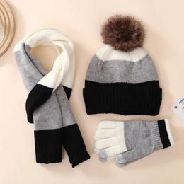 Écharpes enveloppes enfants hiver tricot bonnet chapeau écharpe et gants ensemble pour filles garçons 8-15 ans 231108