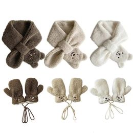 Écharpes Wraps hiver enfants écharpe gants ensemble coréen ours agneau laine bébé écharpes mitaines 2 pièces garçons filles épaissi chaud accessoires 231120