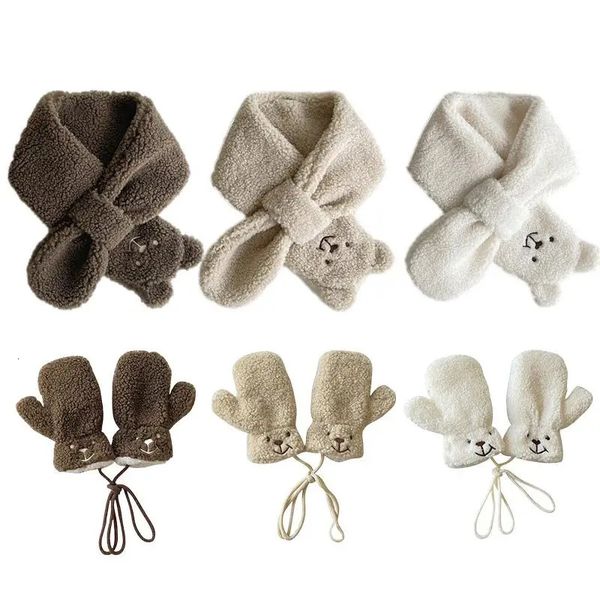 Écharpes Wraps hiver enfants écharpe gants ensemble coréen ours agneau laine bébé écharpes mitaines 2 pièces garçons filles épaissi chaud accessoires 231115