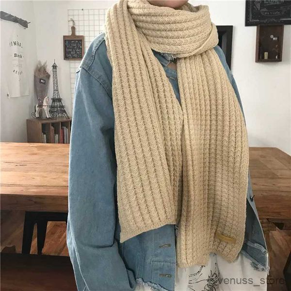 Bufandas envolturas bufanda de punto cálido engrosado para el invierno para mujeres otoño bufandas de punto sólido estudiantes niñas bufanda de anillo de cuello suave estilo coreano nuevo