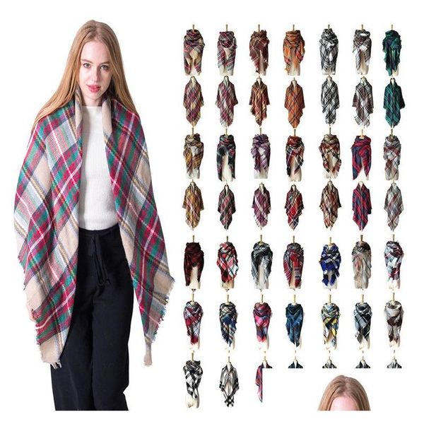 Écharpes Wraps Femmes Plaid Grille Gland Wrap Surdimensionné Vérifier Châle Tartan Écharpe En Cachemire Hiver Foulard Treillis Couvertures Drop De Dhlb4