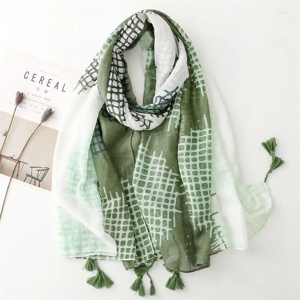 Foulards Jeune et belle luxe coton lin sensation écharpe confortable doux imprimé design châle avec des glands pour les femmes