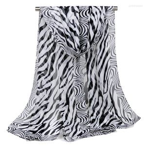 Foulards zèbre imprimé longue mousseline de soie pour femmes mode châle et enveloppes Ponchos printemps automne noir blanc rayé plage foulard en soie