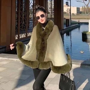 Bufandas ZJZLL Novedad gradiente teñido Faux Rex Fur Cape Shawl Knit Acrílico Cashmere Cardigan Poncho Mujeres Abrigos de invierno Abrigo