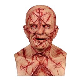 Scary Bald Blood Scar Mask Horror Bloody Headgear 3D Realista Cara Humana Headgear Emulsión Látex Adultos Máscara Masque Transpirable Q0256M