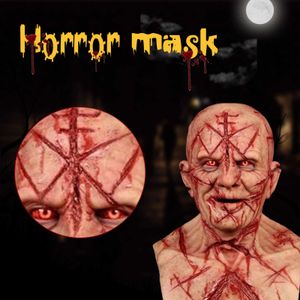 Scary Bald Blood Scar Mask Horror Bloody Headgear 3D Realista Cara Humana Emulsión Látex Adultos Masque Transpirable H0910