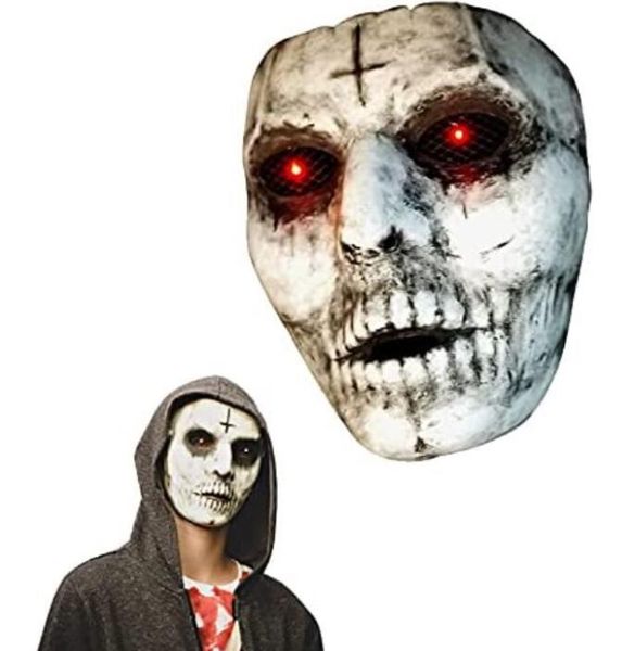 Effrayant masque de casque en latex intégral led lumières rouges brillantes yeux diable couvre-chef Cosplay Hollwoeen carnaval fête Costumes accessoires festif effrayant tueur masques
