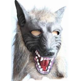 Scary Fur Latex Cabeza Completa Máscara de Lobo Creepy Halloween Cosplay Disfraz Disfraz Teatro Adulto Máscaras fiesta Cosplay