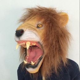 Máscara de látex de león aterrador Máscara de cabeza de animal realista con pelo Fiesta de disfraces de Halloween Disfraz de Cosplay Regalo de novedad de Navidad envío gratis