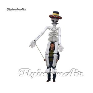 Marionnette de zombie squelette de démon gonflable mobile effrayant avec chapeau 3,5 m blanc adulte marchant costume d'os de mort pour Halloween et spectacle de scène de concert