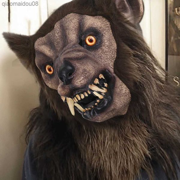 Máscara de látex de lobo aterrador realista y feroz hombre lobo carnaval tocado disfraz Halloween Cosplay accesorios de fiesta L230704