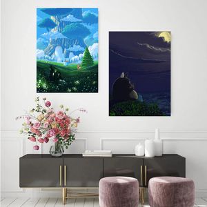 Pays de vallées, arbres et nuages en toile d'anime peintures murales d'étude de cadeau d'art mural salon décor à la maison figure d'anime