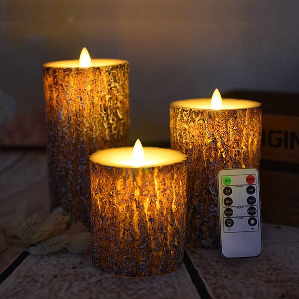 Bougie Parfumée 1 Set de 3 Bougies Sans Flamme Veilleuse Pin LED Bougie Avec Télécommande Bougie De Cire Pour Nouvel An Noël Décoration De Mariage Z0418