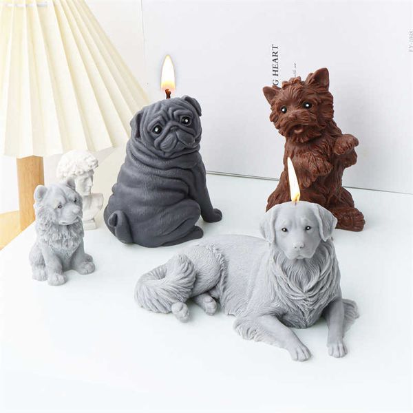 Bougie parfumée 3D caniche chiot bougie moule silicone chiens mignons chats savon parfumé résine plâtre glaçon moule bougie faisant kit décoration de la maison cadeaux P230504