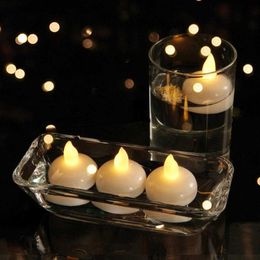 Geurende kaars 6psc Vlameless drijvende kaarsen Waterdichte flikkerings tealights Warm led kaarsen voor zwembad spa Bathtub Wedding Party Dinner Decor Z0418