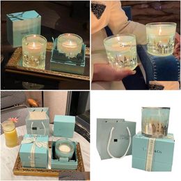 Vela perfumada Diseñador Caja de regalo de aromaterapia azul para dormitorio Sala de estar Atmósfera interior Propuesta nocturna Radiante romántico Limitado Dh6Fp