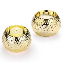 Geurende kaarsen Moderne keramische tealight kaarsenhouders koperen toon diamant patroon ronde votiefhouders set van 2 druppel levering yydhhome amckh