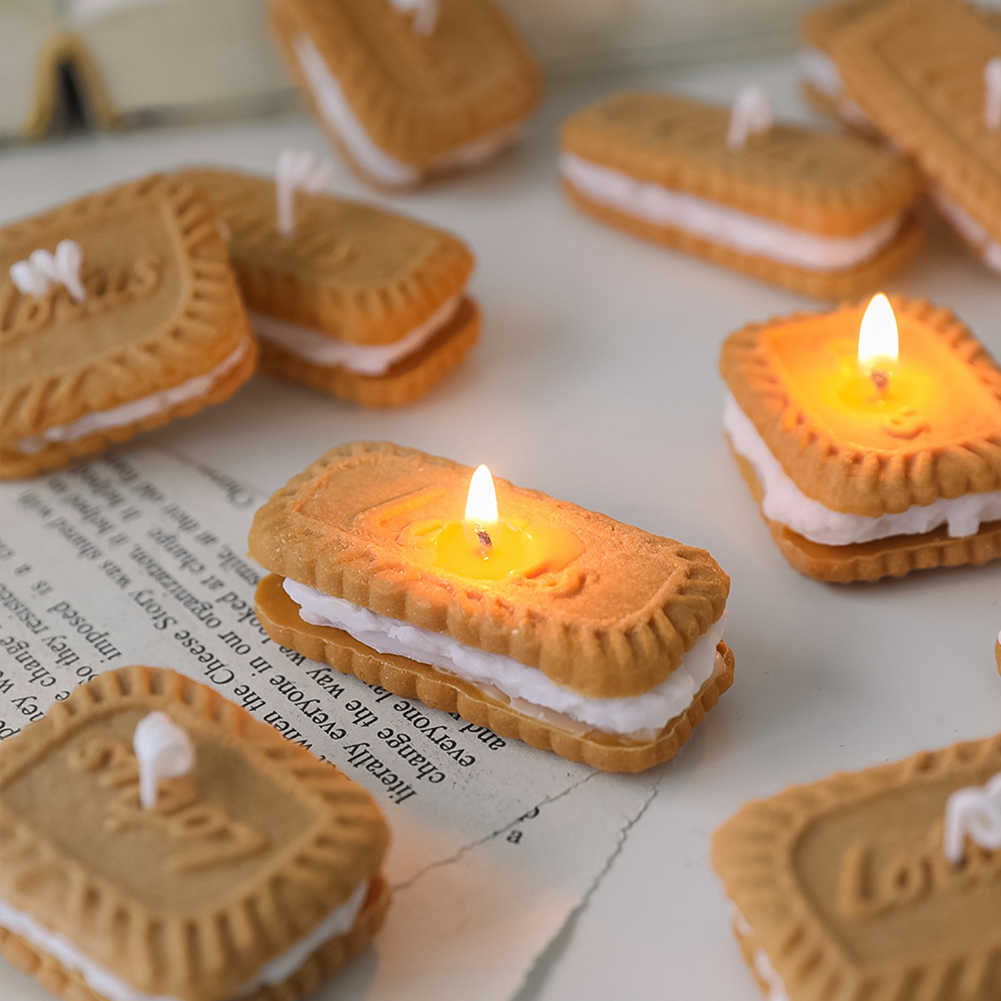 Scented Candle Sand Biscuit Scented Candle Silicone Mold Simulation Modeling Candle Diy Plaster Baking Cake Mold Cake Decorating Tools P230412