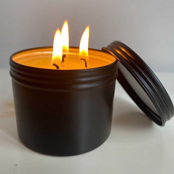 Vela perfumada Velas perfumadas al por mayor en frasco de vidrio con tapa de metal Velas de vidrio negro 3 Algodón estilo ic Decoración de la casa Z0418