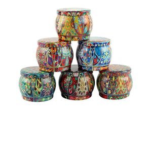 Velas perfumadas Arte Fragancia perfumada Frascos de velas de metal 6pcs / Set Gardenia Lavanda Vainilla Romero Limón Jazmín Cera de soja Boda Regalos de San Valentín Planta Especias 6.5 * 5 cm