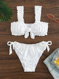 Schiffy Knot Front Tie Side Bikinis 2024 Traje de baño blanco Mujer Traje de baño Mujer Bañistas sexy Bañarse Natación Traje de baño Ropa de playa 240322