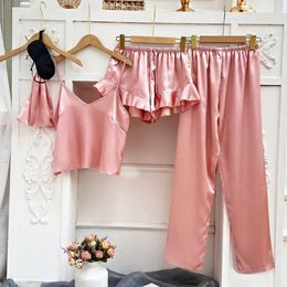 Schinotch Women Summer Ice Silk Pyjamas Set gezellige Camisole -broek en shorts Ladies Huiskleding Sets 240401