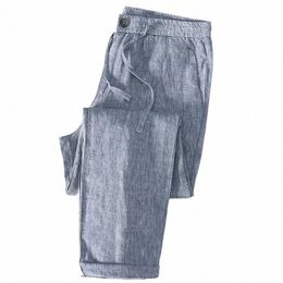 Schinte 100% pur lin pantalon hommes plage ceinture élastiquée cordon taille chinoise mince pantalon décontracté taille 36 38 70xh #